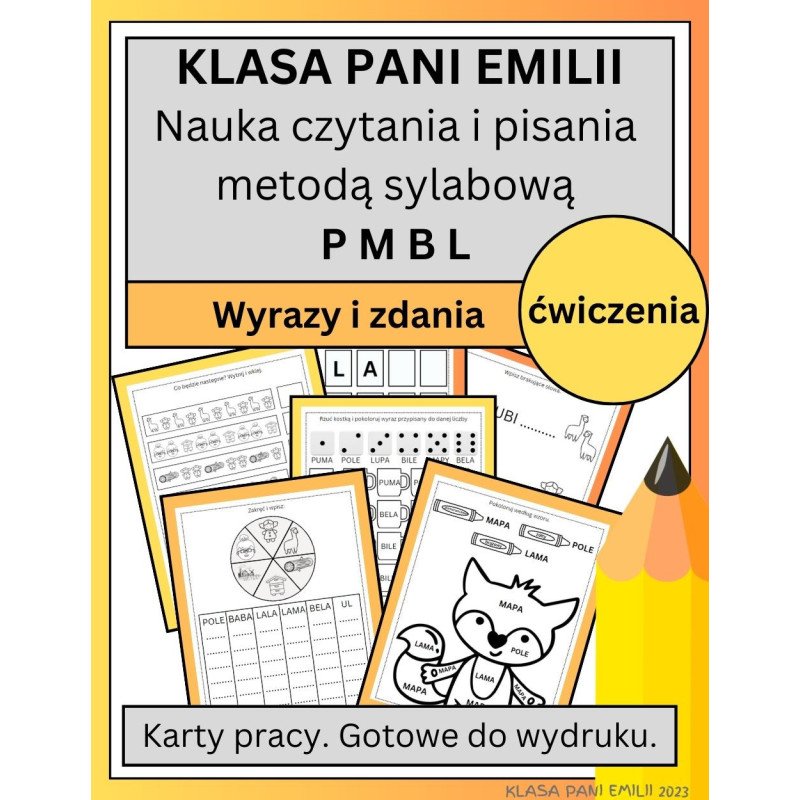 Nauka czytania i pisania metodą sylabową. Litery P, M, B, L.